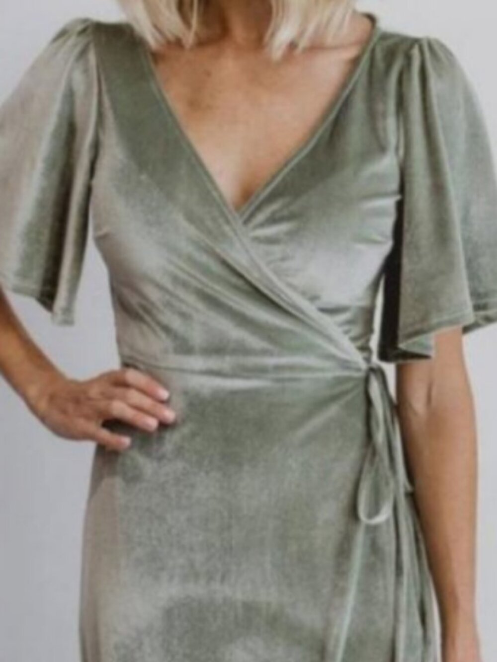 NWT Baltic Born Meghan Velvet Wrap Dress in Sage Color Sz Lg - Picture 3 of 11